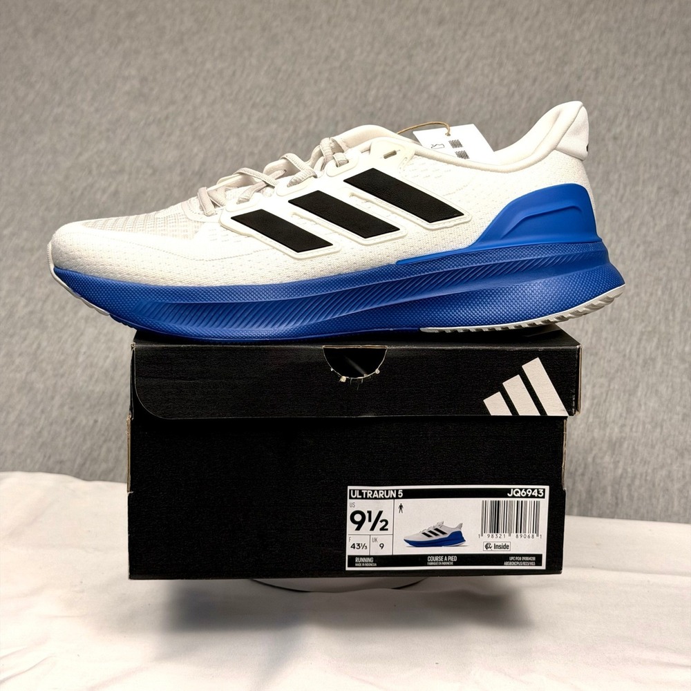 Adidas Ultrarun 5 Mens Running Shoes White Blue Black JQ6943 Size 9.5 NEW